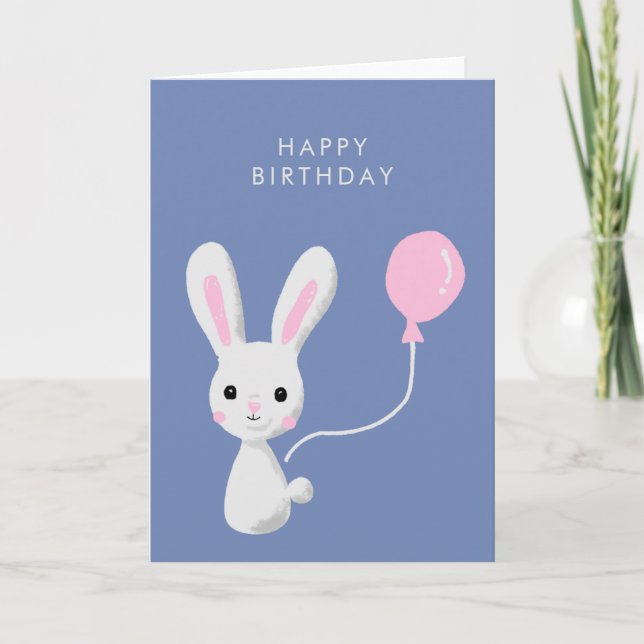 Carte Boulon rose lapin mignon Joyeux anniversaire (Devant)