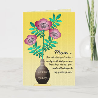 Carte Bouquet à Vase sur Jaune pour la Fête des mères