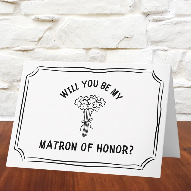 Carte Bouquet Chic Floral Bow Matron d'honneur Propositi (This minimalist floral matron of honor proposal card offers a chic way to ask your bestie..)