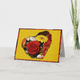 Carte Bouquet Coloré Fleur de Bordure en Forme de Cœur M
