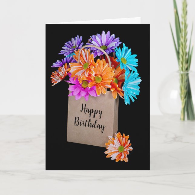Carte Bouquet Daisy Anniversaire En Sac Papier (Devant)