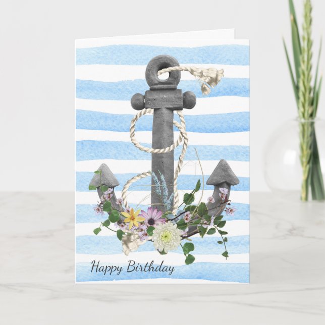 Carte bouquet d'ancre nautique pour anniversaire (Devant)