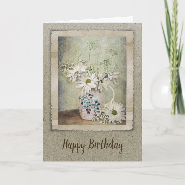 Carte Bouquet d'anniversaire de la marguerite vintage (Devant)