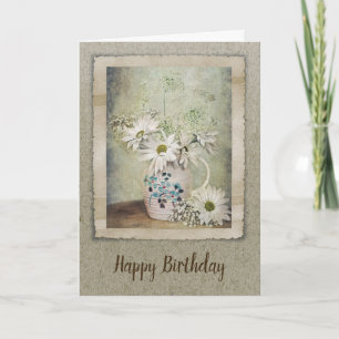 Carte Bouquet d'anniversaire de la marguerite vintage