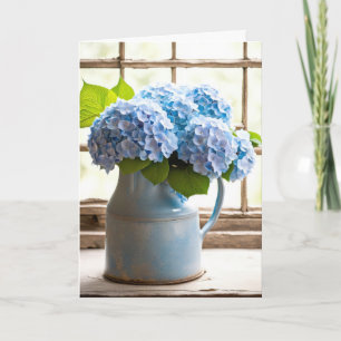 Carte Bouquet d'anniversaire d'hortensia bleu dans la fe