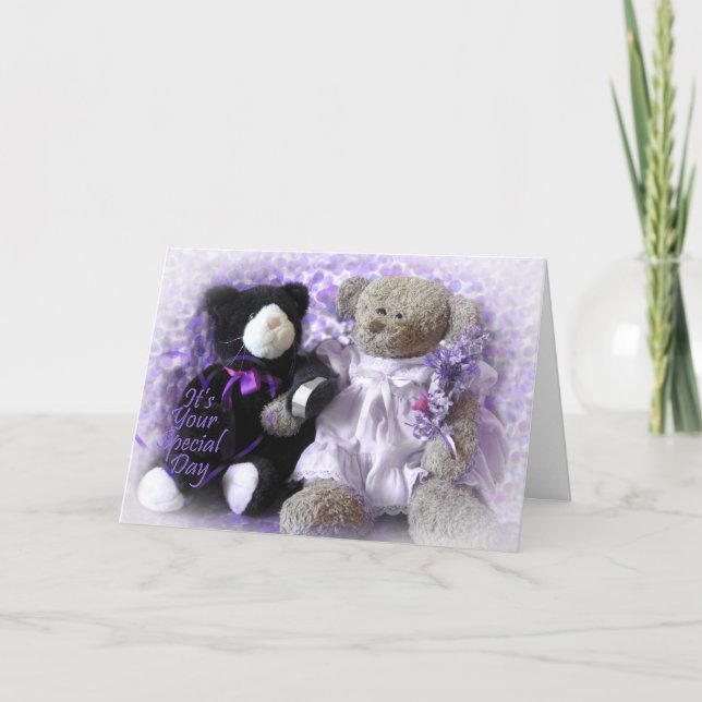 Carte Bouquet d'Anniversaire-Mariage d'ours - pourpre (Devant)