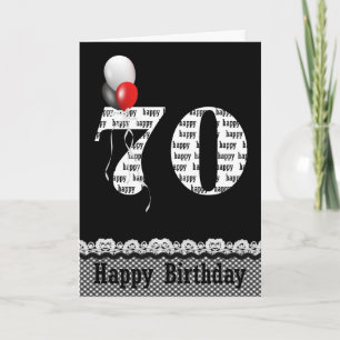 Carte Bouquet de ballons pour 70 ans sur fond noir