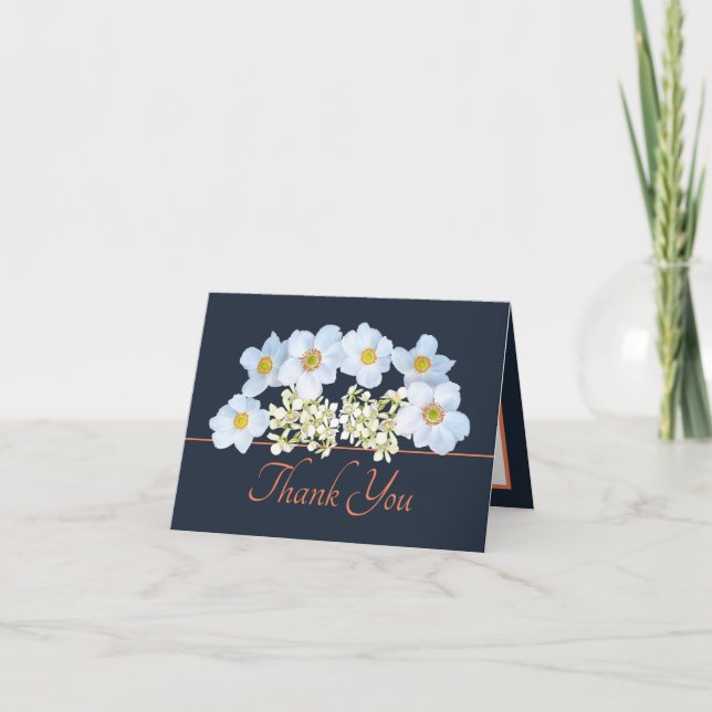 Carte Bouquet de fleurs blanches Anémone et Orchidée Mer (Devant)