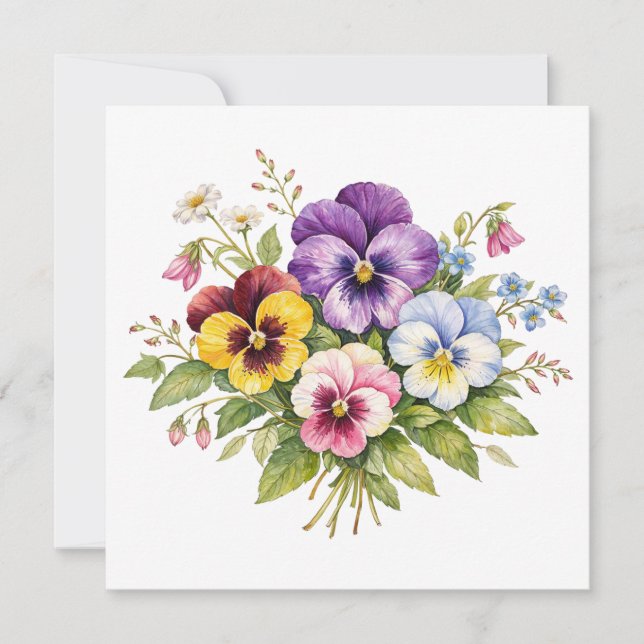 Carte Bouquet de fleurs de pensée à l'aquarelle  (Devant)