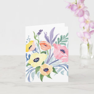 Carte Bouquet de fleurs de printemps   Jolie aquarelle f