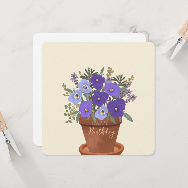 Carte Bouquet de fleurs de violettes violettes, fleur de (Devant/Arrière en situation)