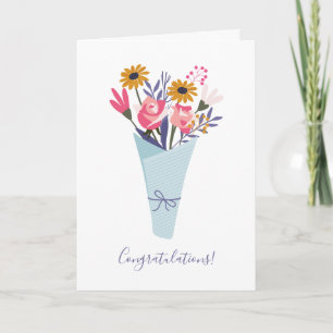 Carte Bouquet de fleurs mignonnes Minimaliste bleu Félic