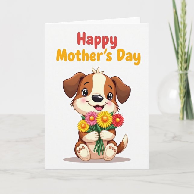 Carte Bouquet de Fleurs pour Chien Heureux (Devant)