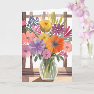 Carte Bouquet de fleurs printanières Aquarelle pastel