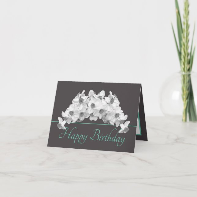 Carte Bouquet de jonquilles blanches à la menthe grise J (Devant)