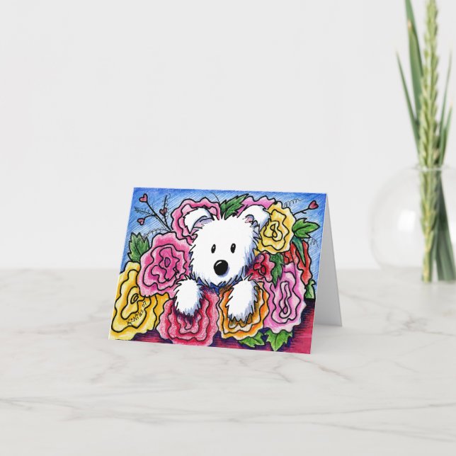 Carte Bouquet de la fête des mamans Westie (Devant)