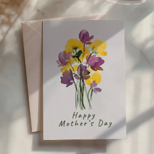 Carte Bouquet de la fête des mères violet et jaune  