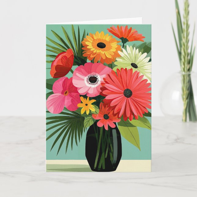Carte Bouquet de marguerites milieu de siècle - Vase d'a (Devant)