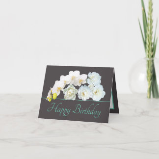 Carte Bouquet de menthe grise Fleurs blanches Joyeux ann