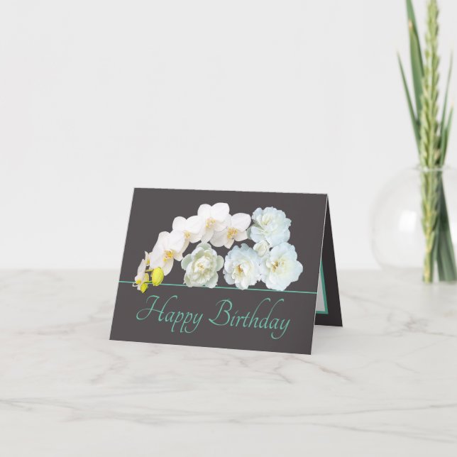 Carte Bouquet de menthe grise Fleurs blanches Joyeux ann (Devant)