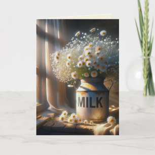 Carte Bouquet de pâquerettes dans un bidon de lait