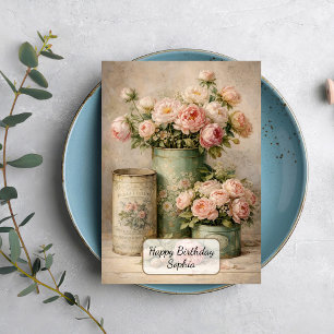 Carte Bouquet de pivoines vintage dans des boîtes en fer