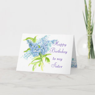 Carte Bouquet de printemps Blue Liliac Soeur Anniversair