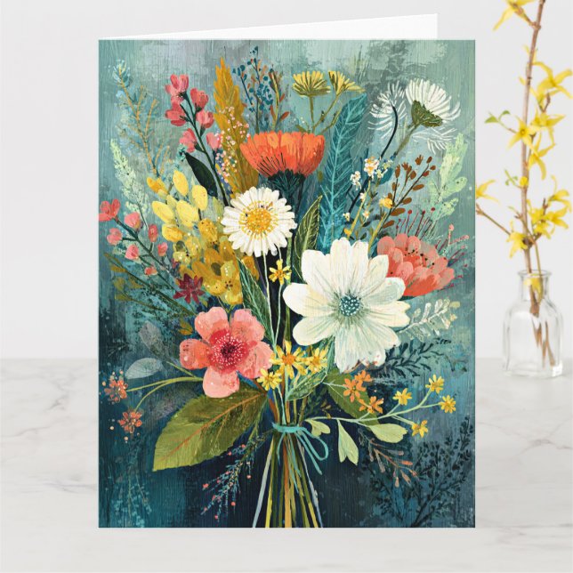 Carte Bouquet de printemps coloré (Fleur jaune)