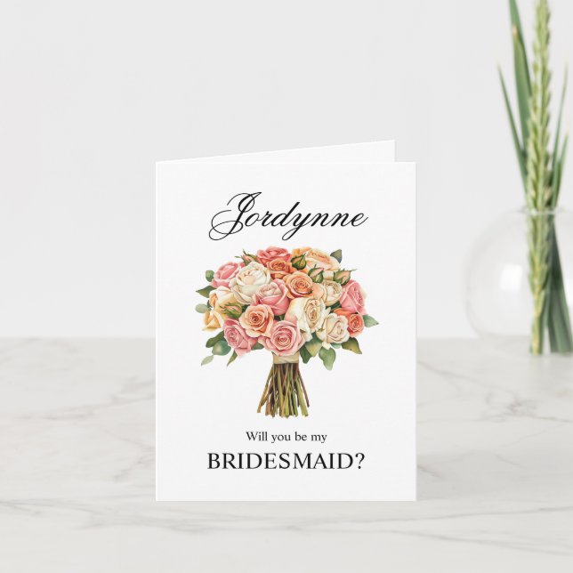 Carte Bouquet de Roses Corail et Blush Proposition Demoi (Devant)