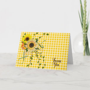 Carte Bouquet de tournesols Merci sur gingham