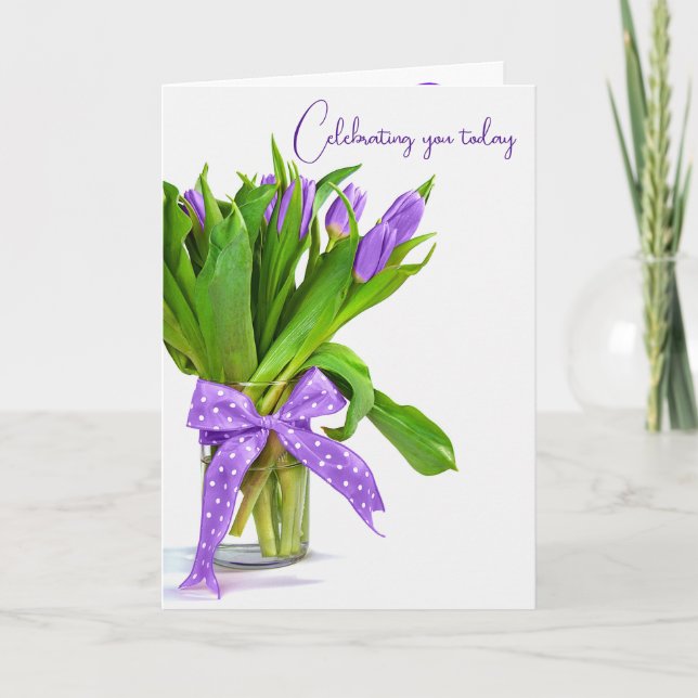 Carte Bouquet de tulipe d'anniversaire pourpre (Devant)