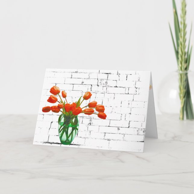 Carte Bouquet de tulipe orange sur le Jour du nom de la  (Devant)