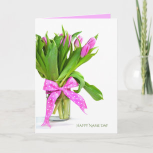 Carte Bouquet de tulipe rose pour le jour du nom
