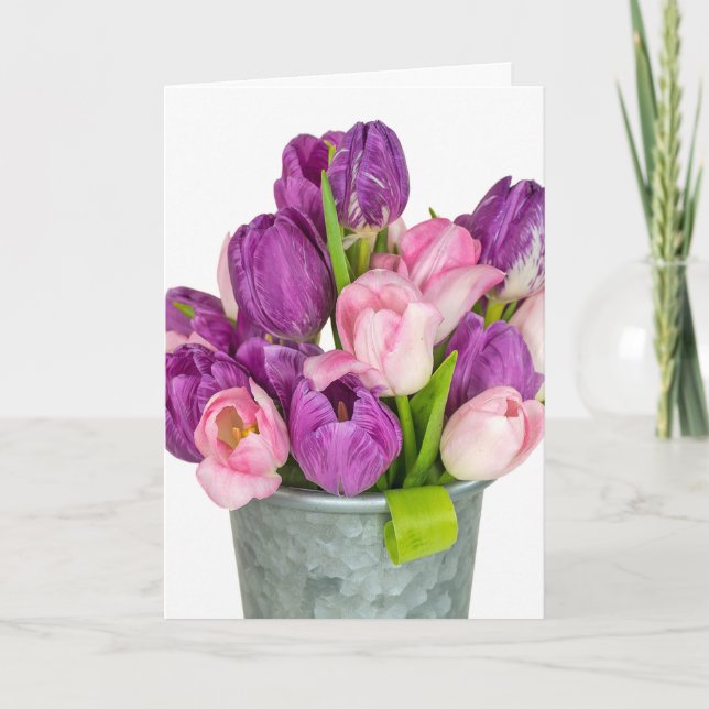 Carte bouquet de tulipe violet et rose (Devant)