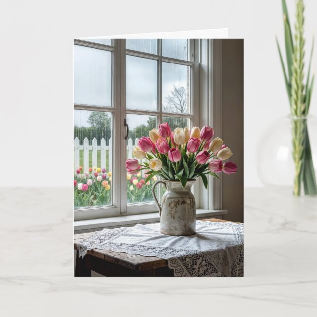 Carte Bouquet de tulipes "Pensée pour vous" de Rainy Win (Devant)