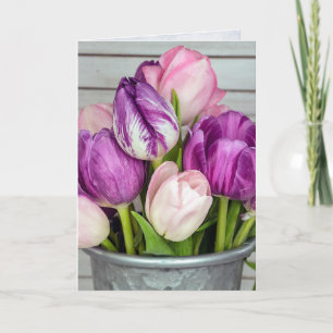 Carte bouquet de tulipes roses et violettes