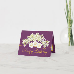 Carte Bouquet d'or violet Orchidées Roses Joyeux anniver