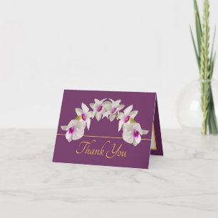 Carte Bouquet d'orchidée rose violet or blanc Merci