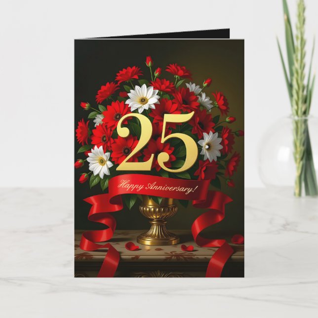 Carte Bouquet du 25e anniversaire du Mariage Gold de lux (Devant)