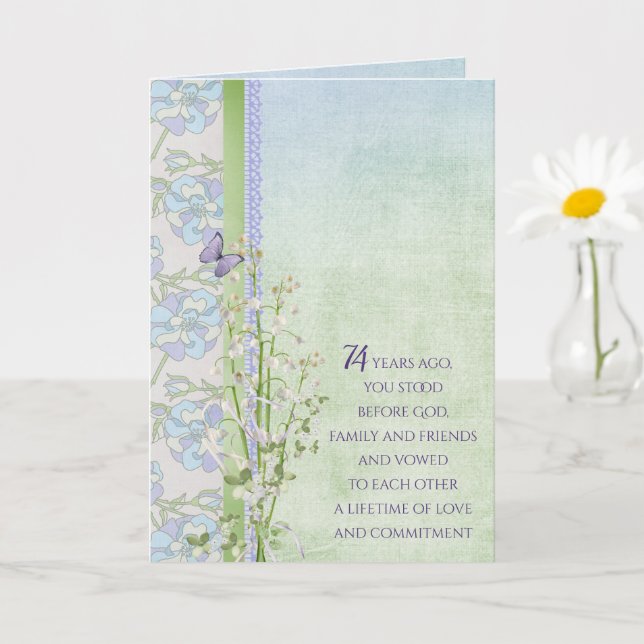 Carte Bouquet du 74e anniversaire de mariage lys de la v (Petite plante)