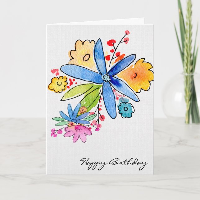 Carte bouquet floral aquarelle d'anniversaire (Devant)