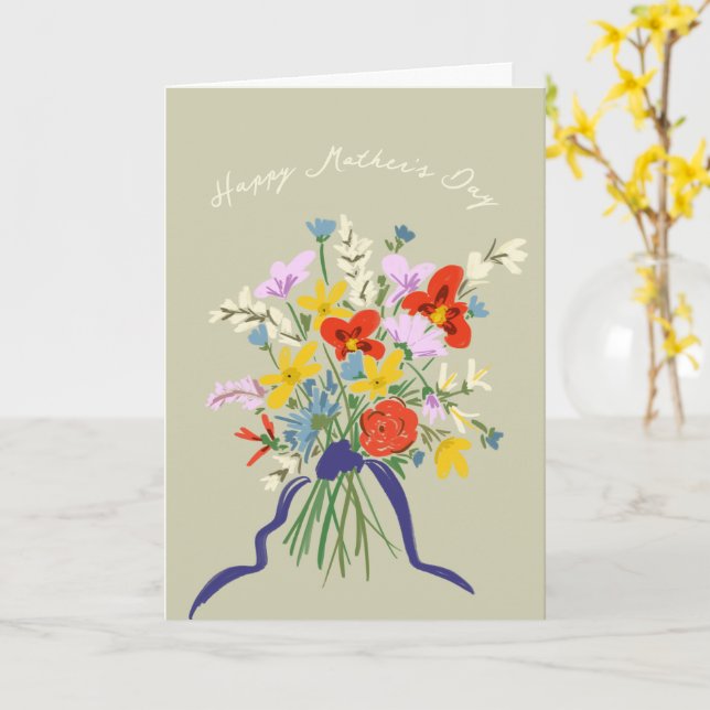 Carte Bouquet floral aquarelle pour la fête des mères (Fleur jaune)