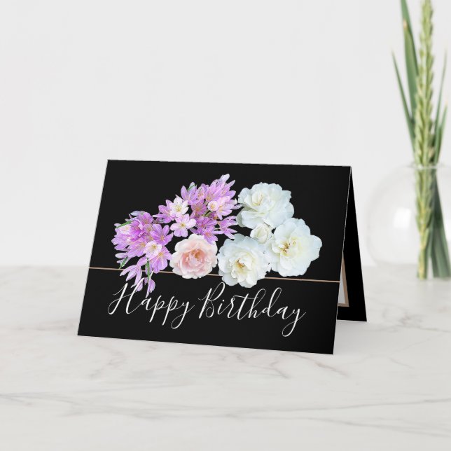 Carte Bouquet floral chic Rose & Fleurs crocus Anniversa (Devant)