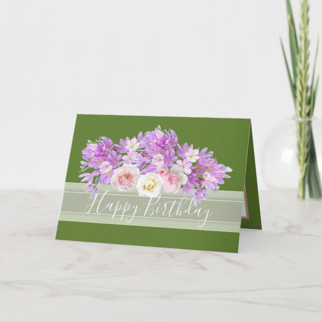 Carte Bouquet floral chic Rose & Fleurs crocus Anniversa (Devant)