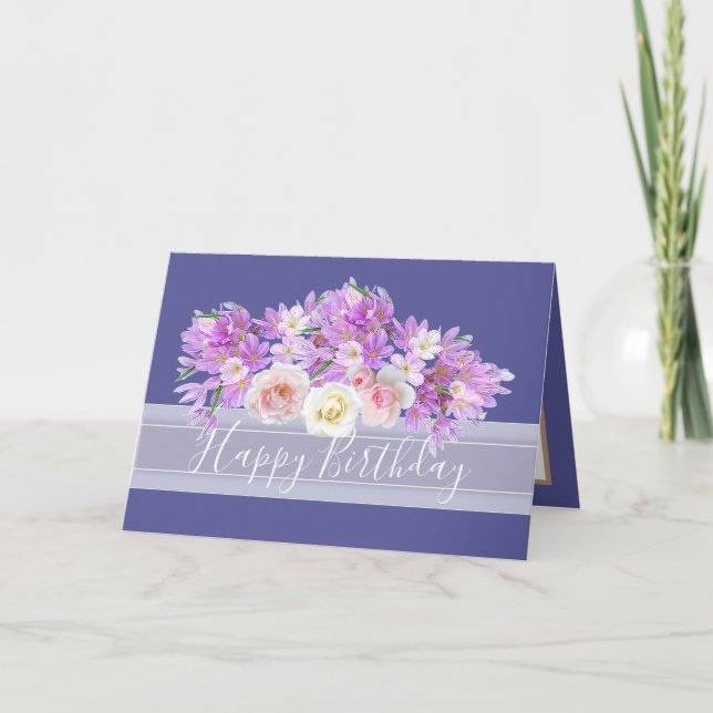 Carte Bouquet floral chic Rose & Fleurs crocus Anniversa (Devant)