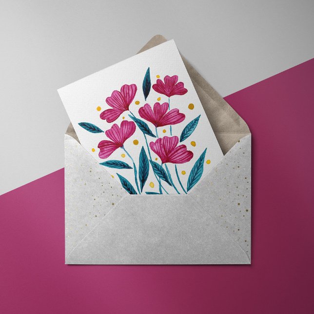 Carte Bouquet floral mignon - magenta et turquoise (Créateur téléchargé)