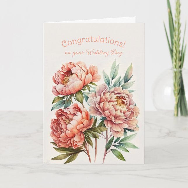 Carte Bouquet of Pink Peonies Mariage Félicitations (Devant)