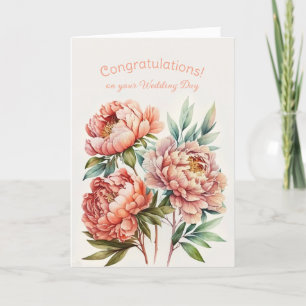 Carte Bouquet of Pink Peonies Mariage Félicitations