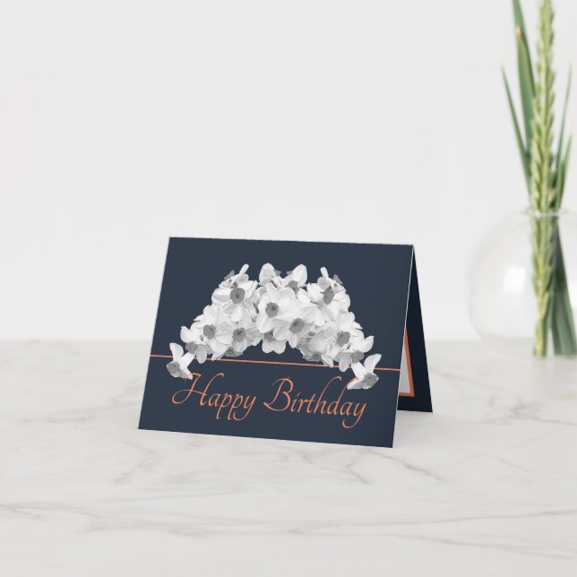 Carte Bouquet orange de la marine Daffodiles blancs Joye (Devant)
