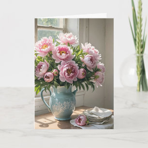 Carte Bouquet Peony Anniversaire Dans Pitcher Vintage